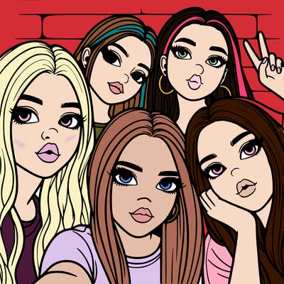 group of teen girls friends y2k up close in a selfie