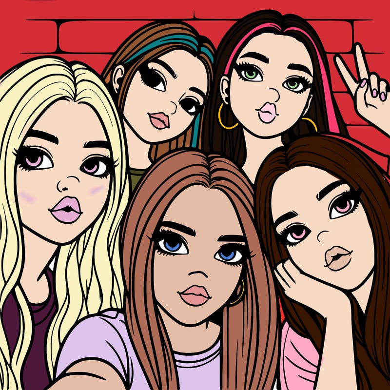 group of teen girls friends y2k up close in a selfie