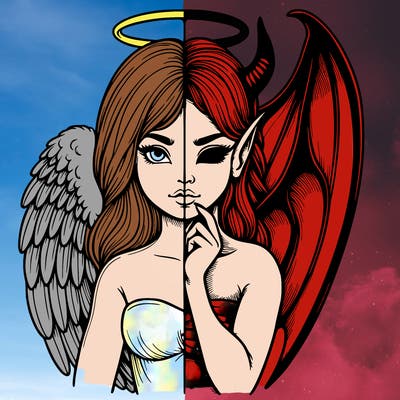 realistic angel half demon