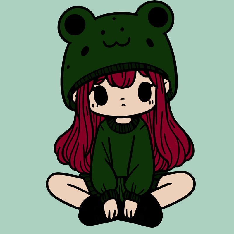 a girl wearing a frog hat and some frog socks
