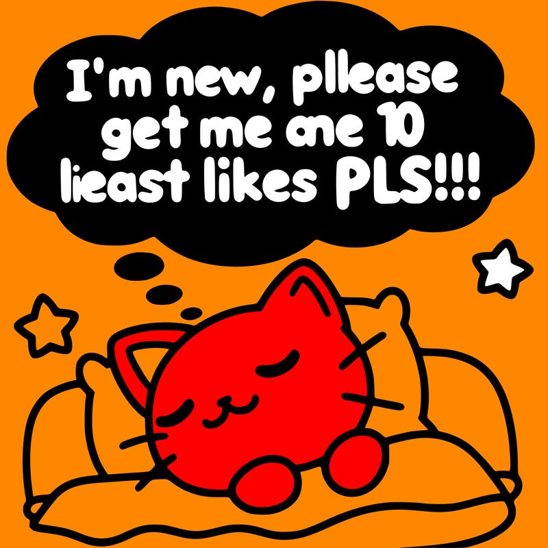 kitty taking a nap dream talking and saying "i'm new, please get me at least 10 likes pls!!"