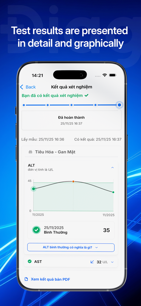 DIAG - Detailed medical test results and health trend graph on the DIAG app