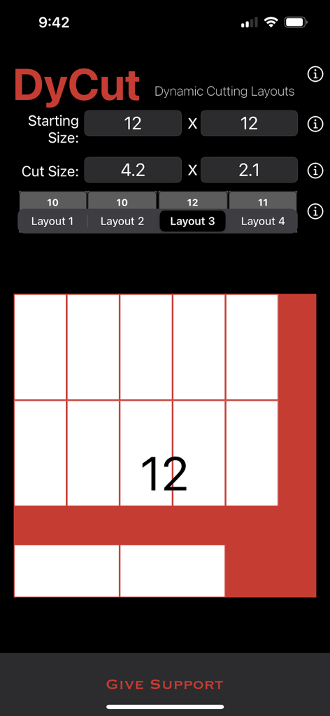 Interface do aplicativo DyCut mostrando um layout de corte otimizado para chapas de material