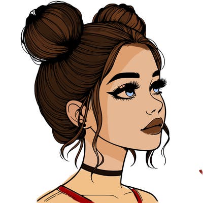 realistic girl with buns on the top of her head