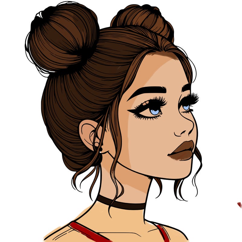 realistic girl with buns on the top of her head
