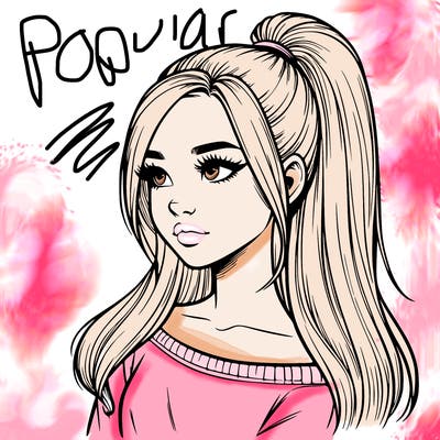 realistic girl with a high ponytail