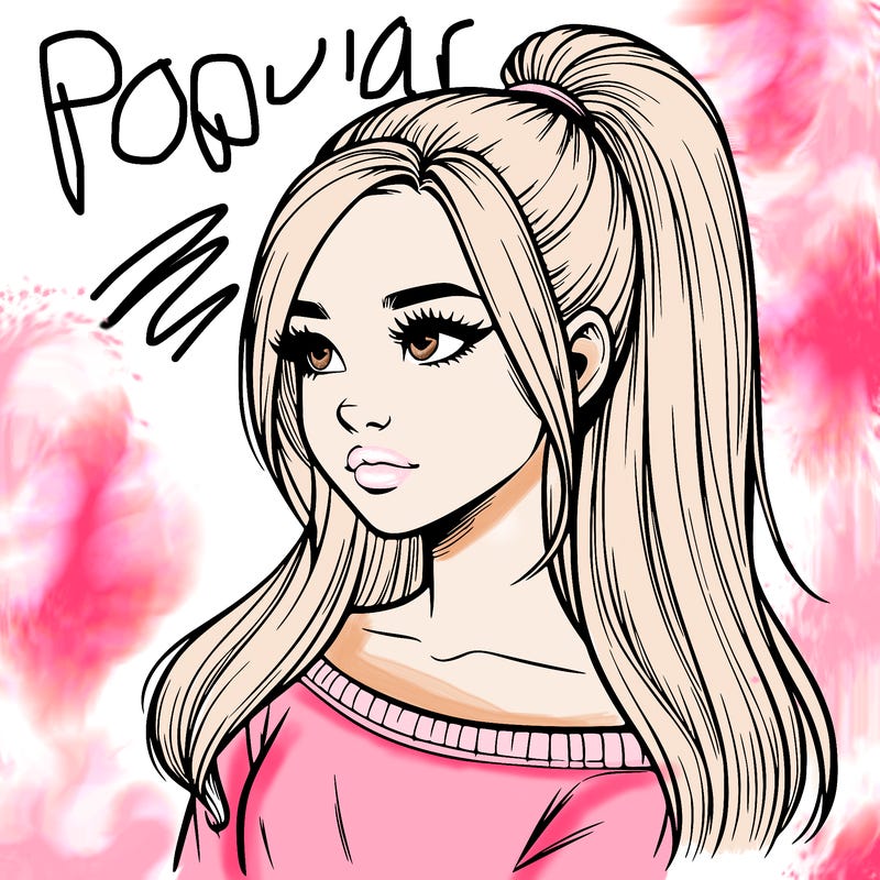realistic girl with a high ponytail