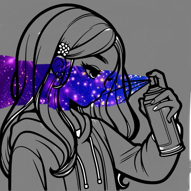 a realistic girl spray painting