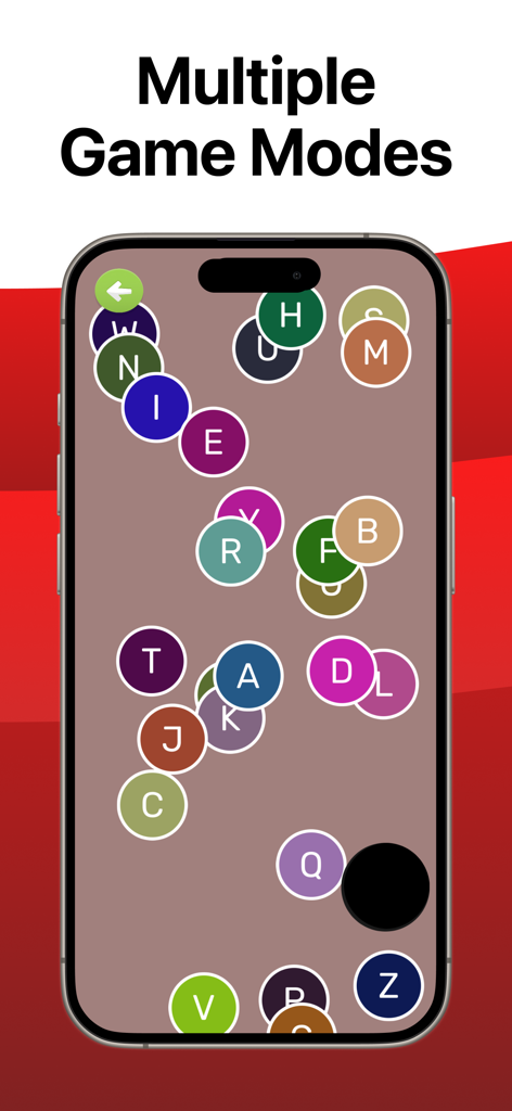 Alphabet Dots: ABC Learning - A mobile screen displaying colorful letter circles in the Alphabet Dots educational game interface.