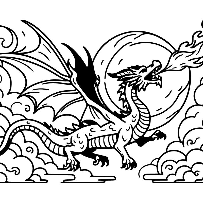 a dragon in the air that breathes fire
