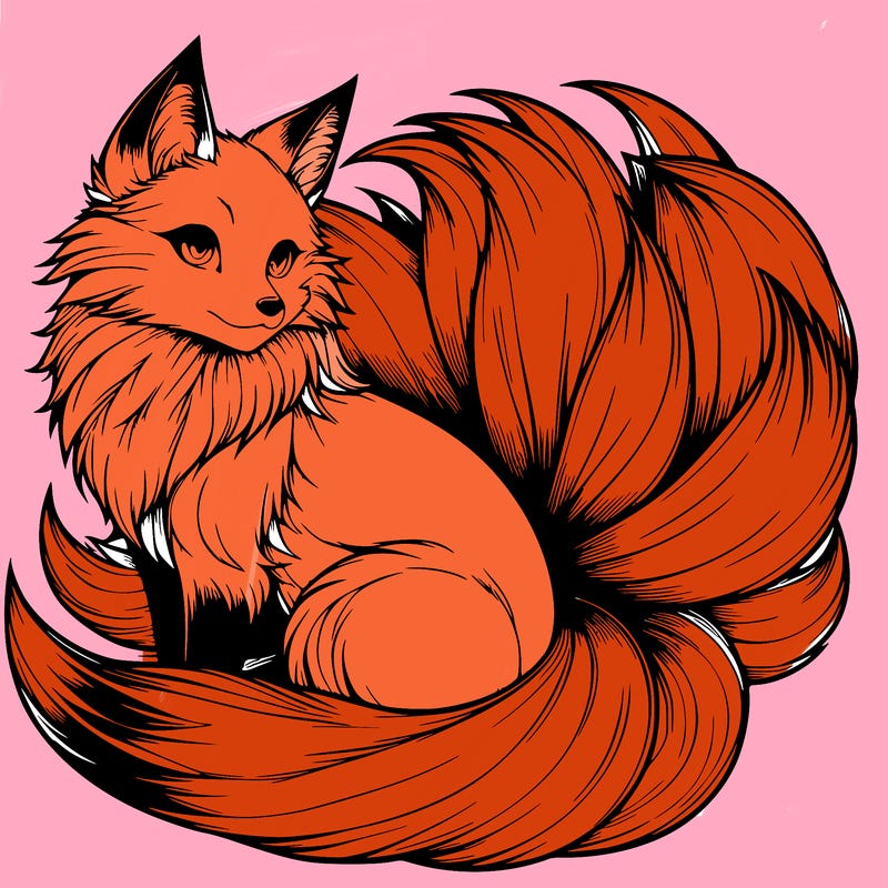 realistic detailed 9 tailed anime fox