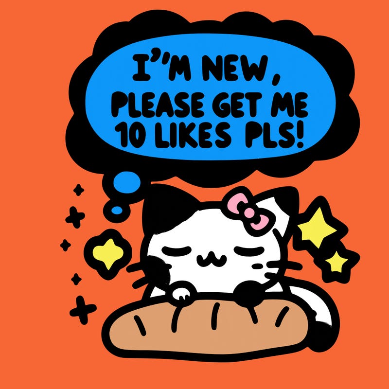 kitty taking a nap dream talking and saying "i'm new, please get me at least 10 likes pls!!"