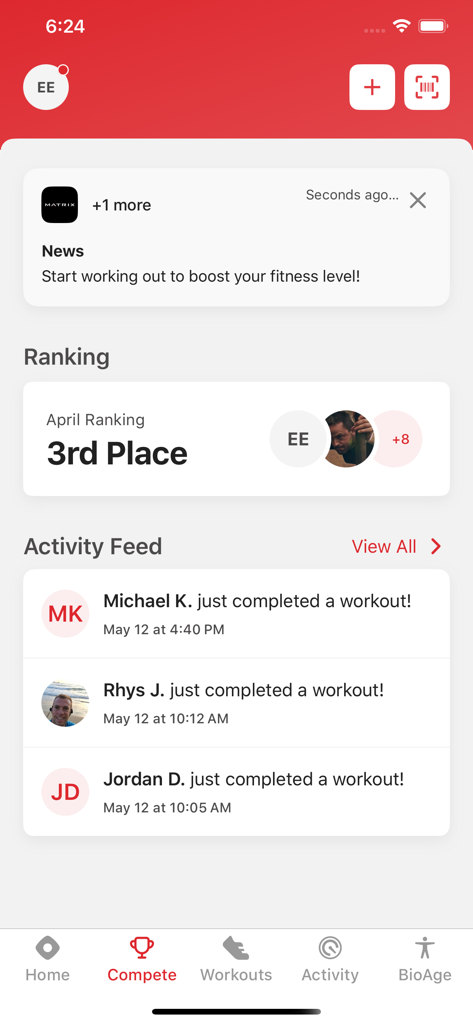 Matrix Community 360 - Basic - Workout ranking and activity feed in Matrix Community 360 app