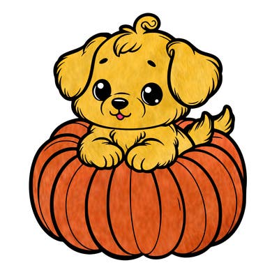 cute little puppy in a pumpkin
