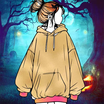 realistic girl with a oversized sweatshirt on and a bun