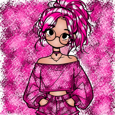 girl with a messy ponytail glasses a baggy crop top and jean shorts