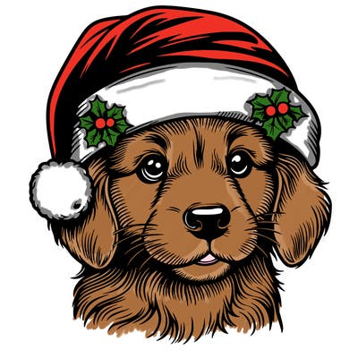 realistic dog wearing a santa hat