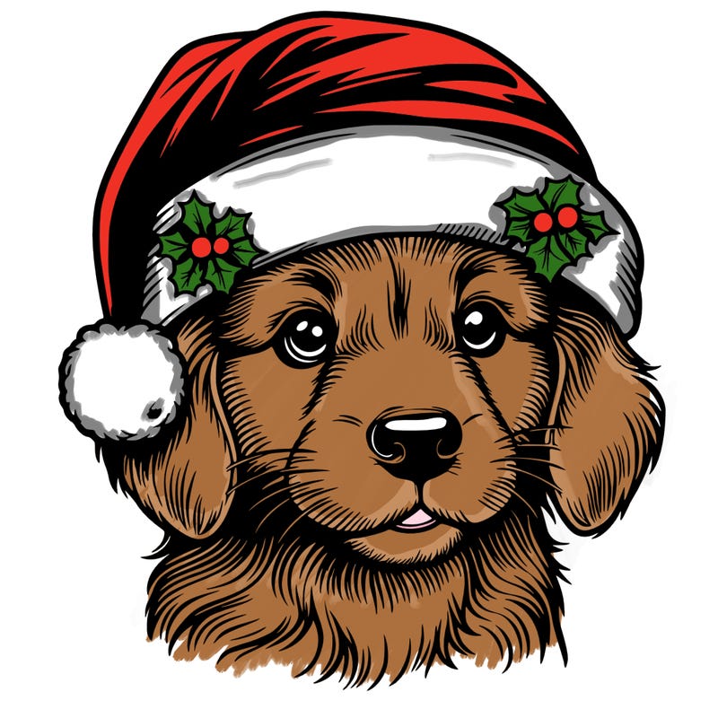 realistic dog wearing a santa hat
