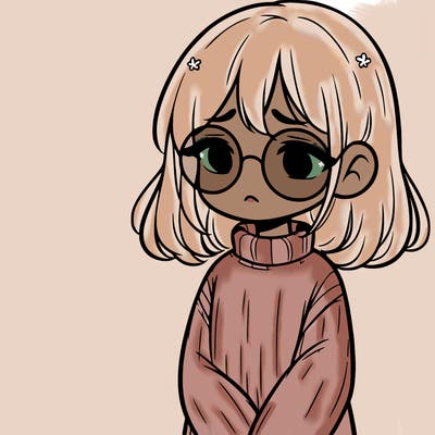 sad girl with glasses in a sweater