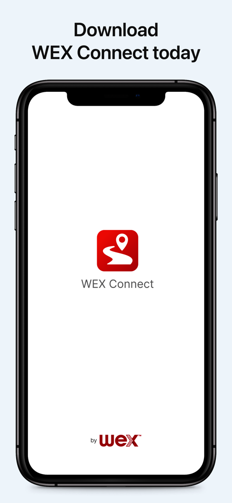 Tela do smartphone exibindo o logotipo do aplicativo WEX Connect e um prompt de download.