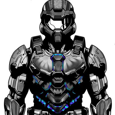 realistic warrior in futuristic armor and helmet