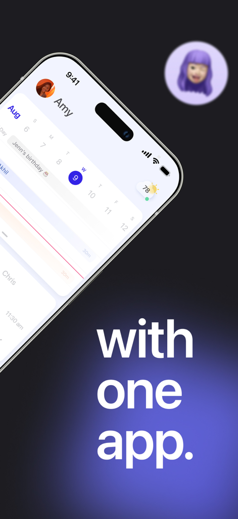 Hero Assistant daily planner interface on an iPhone showing an integrated calendar and weather forecast