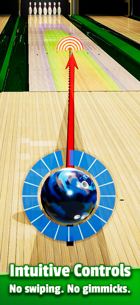 Bowling Unleashed simulation showing intuitive aiming controls and realistic lane physics