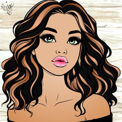 realistic girl with wavy hair and lips