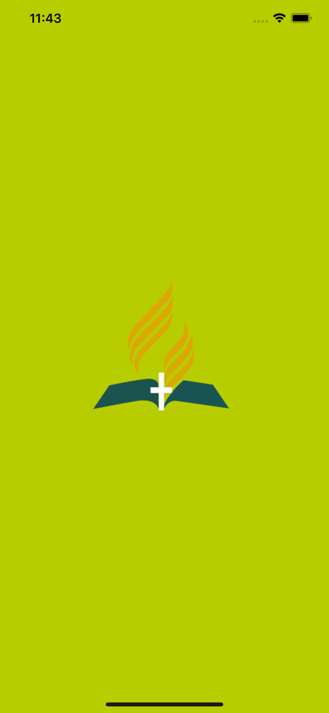 Fihirana Advantista - Splash screen of the Fihirana Advantista app displaying a religious logo with a cross and flame over an open book.