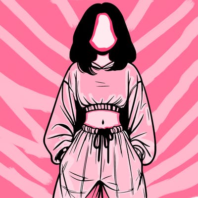 realistic girl faceless with baggy pants and a crop top