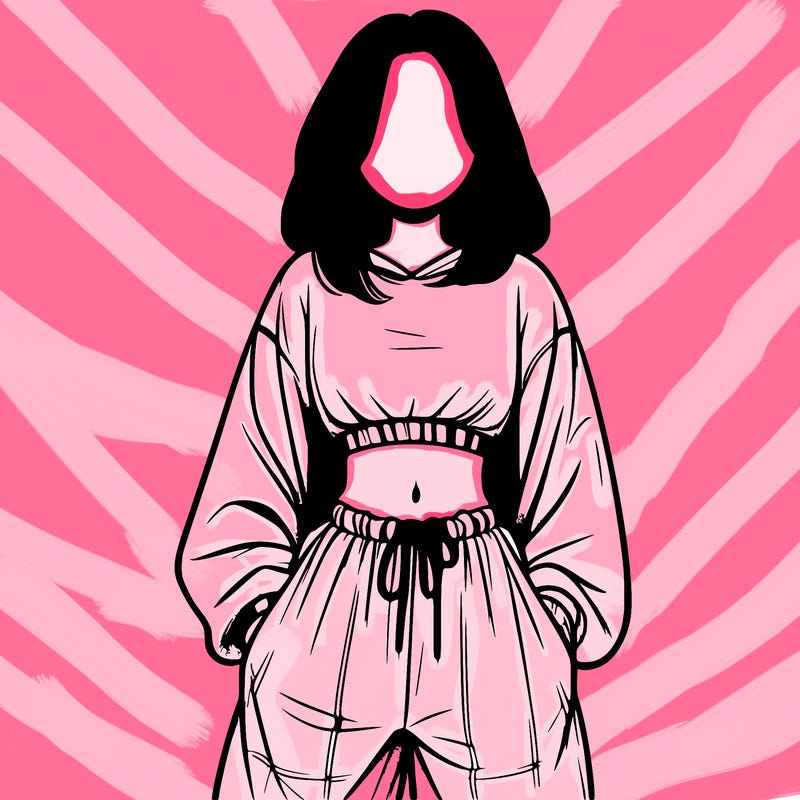 realistic girl faceless with baggy pants and a crop top