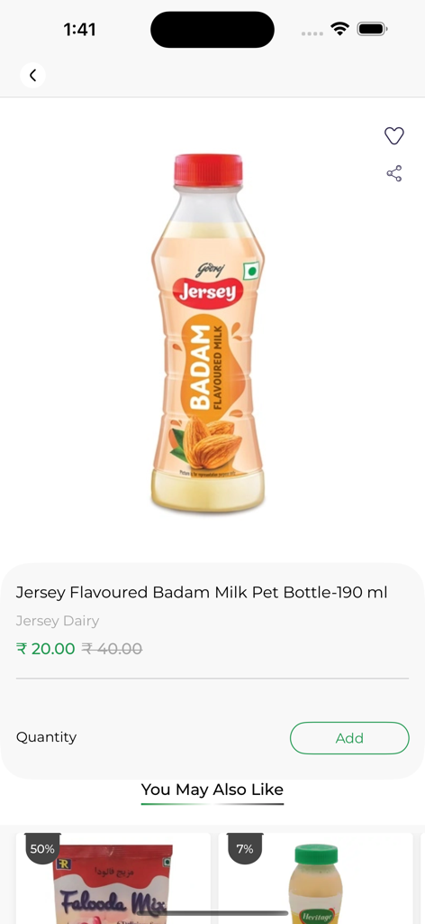 Vijetha Online App - Jersey Flavoured Badam Milk product page on Vijetha Online App