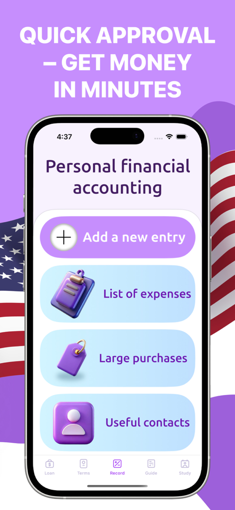 Quick Cash – GM Connector - Écran de comptabilité financière personnelle de l'application Quick Cash GM Connector présentant des outils de suivi des dépenses et de gestion de budget.