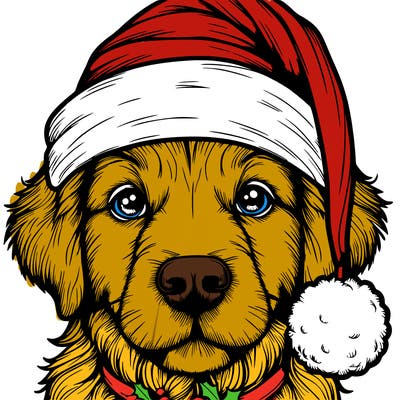 realistic dog with a christmas hat