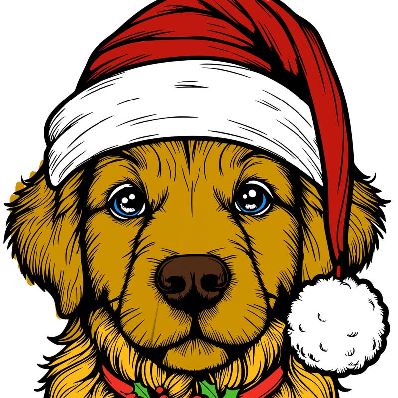realistic dog with a christmas hat