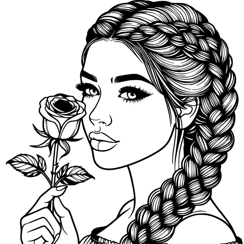 realistic woman with braids holding a single rose