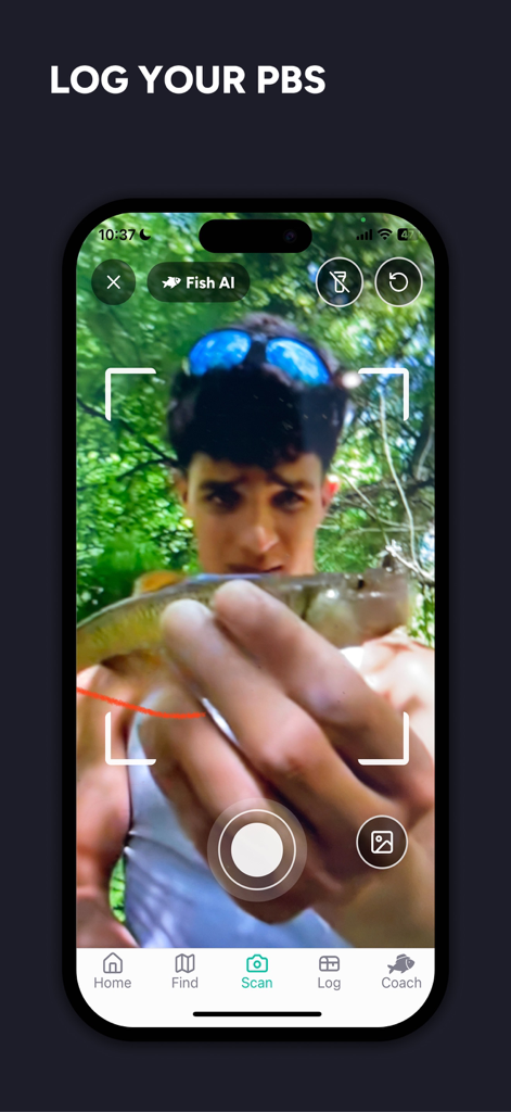 A person using the Fish AI app scan feature to log a personal best fish catch