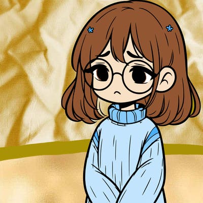 sad girl with glasses in a sweater