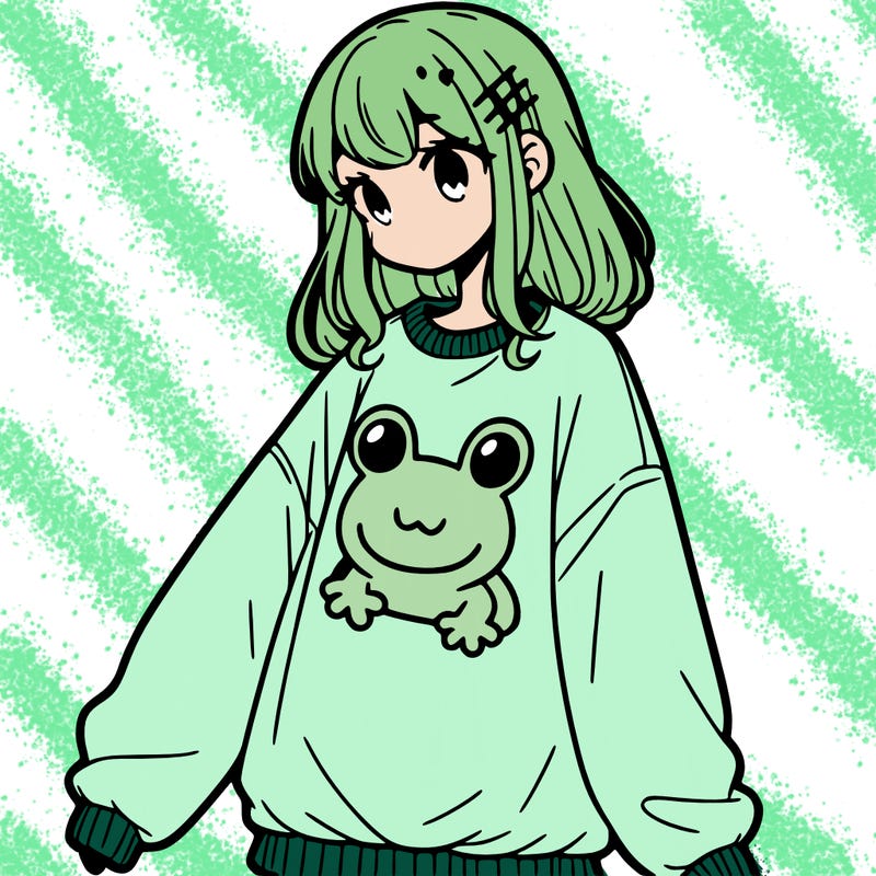 girl wearing frogging sweatshirt