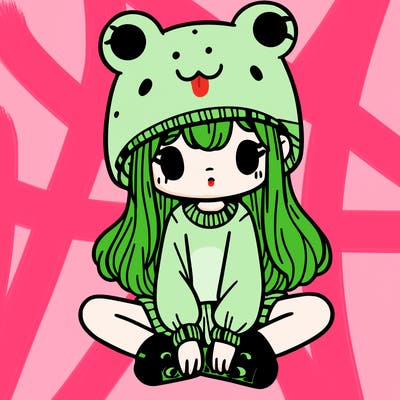 a girl wearing a frog hat and some frog socks