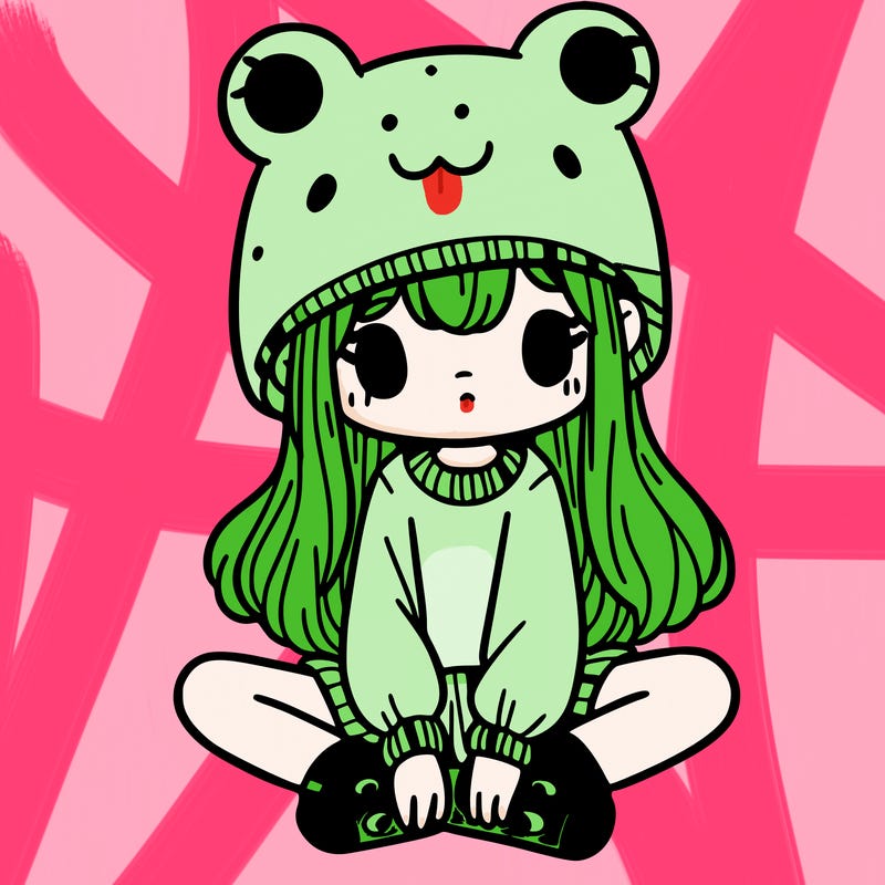 a girl wearing a frog hat and some frog socks