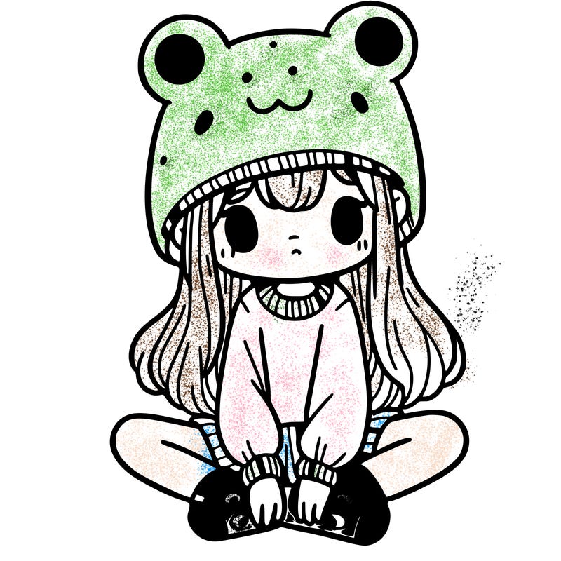 a girl wearing a frog hat and some frog socks