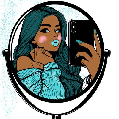 realistic girl taking mirror selfie beautiful