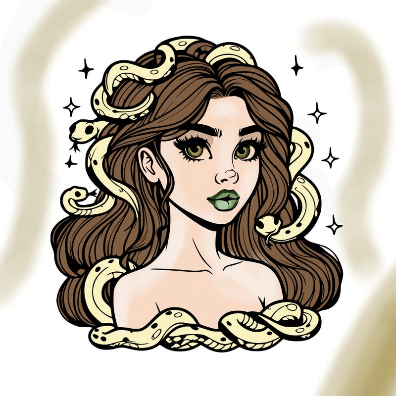 realistic girl with snakes as hair