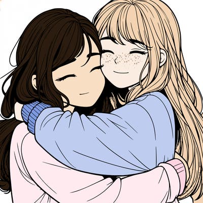 realistic two girls hugging