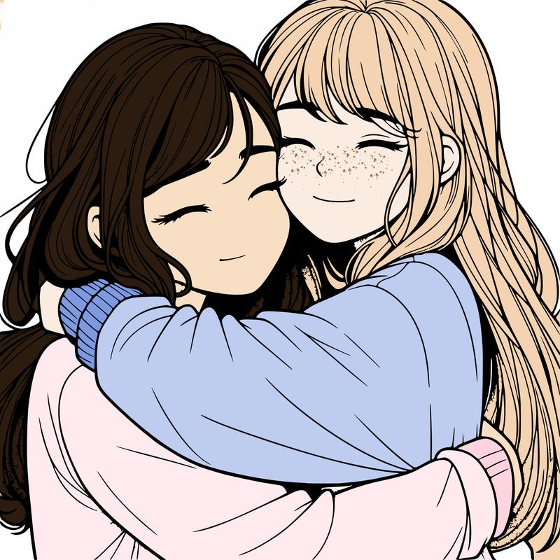 realistic two girls hugging