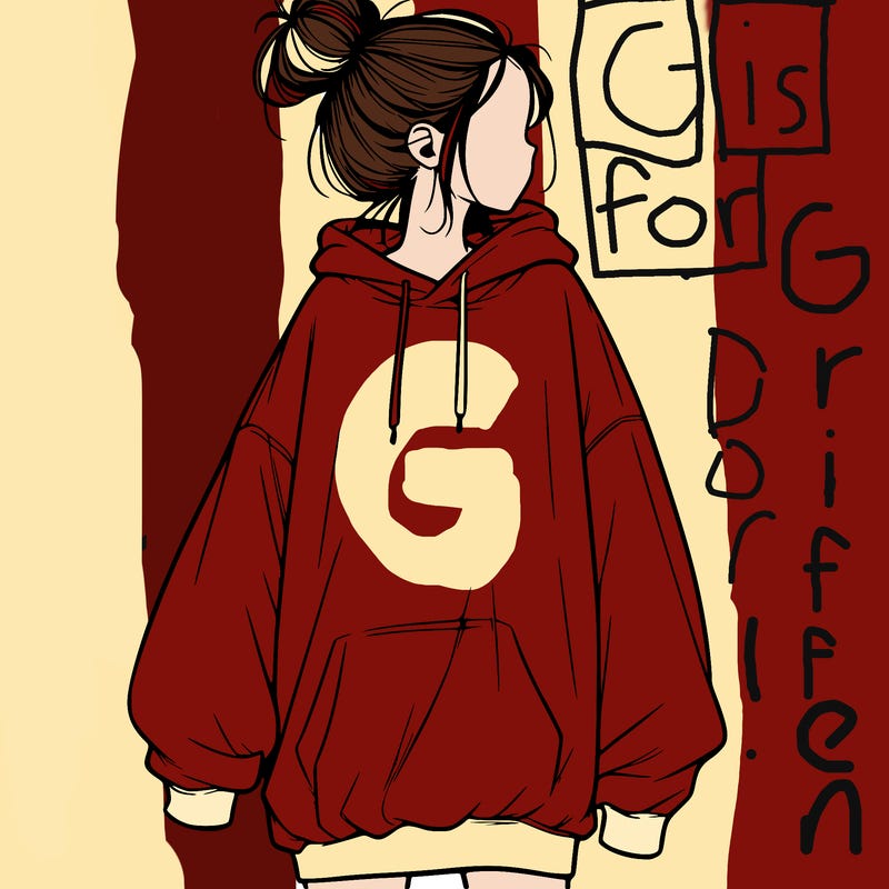realistic girl with a oversized sweatshirt on and a bun