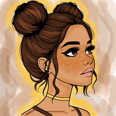 realistic girl with buns on the top of her head