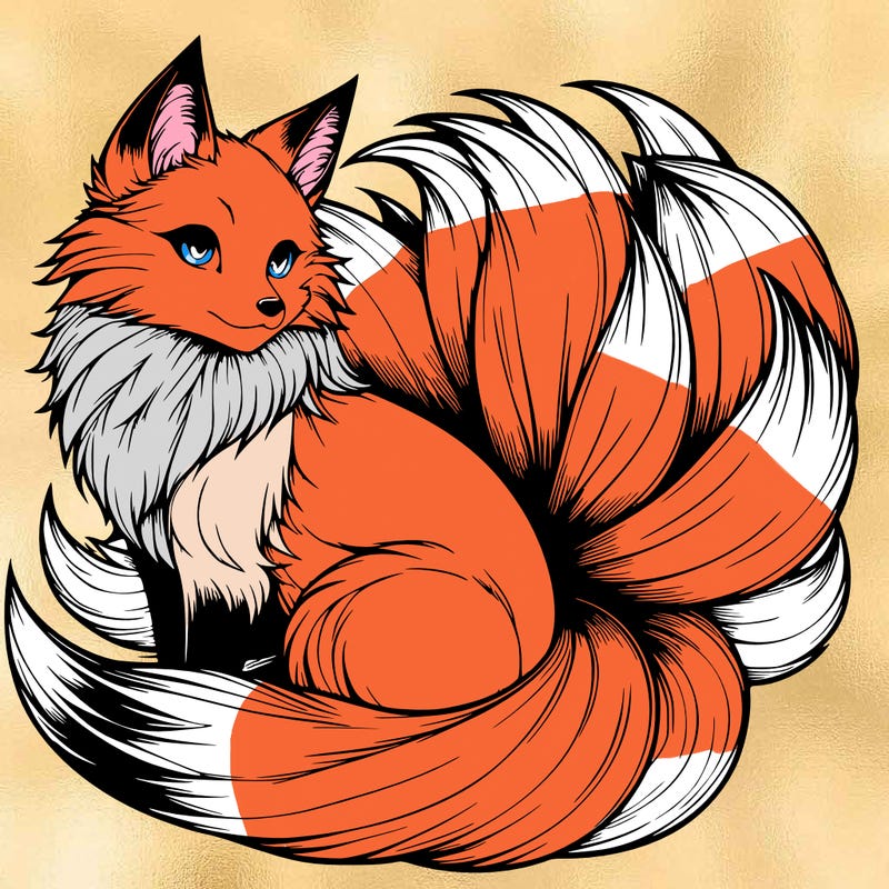 realistic detailed 9 tailed anime fox