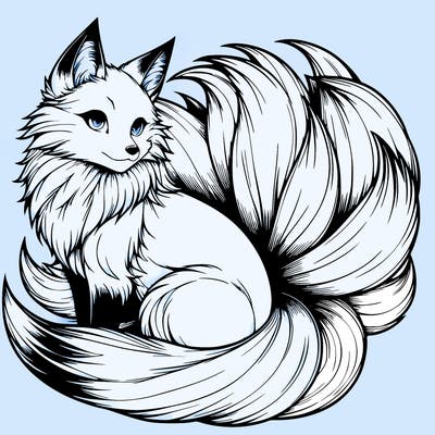 realistic detailed 9 tailed anime fox